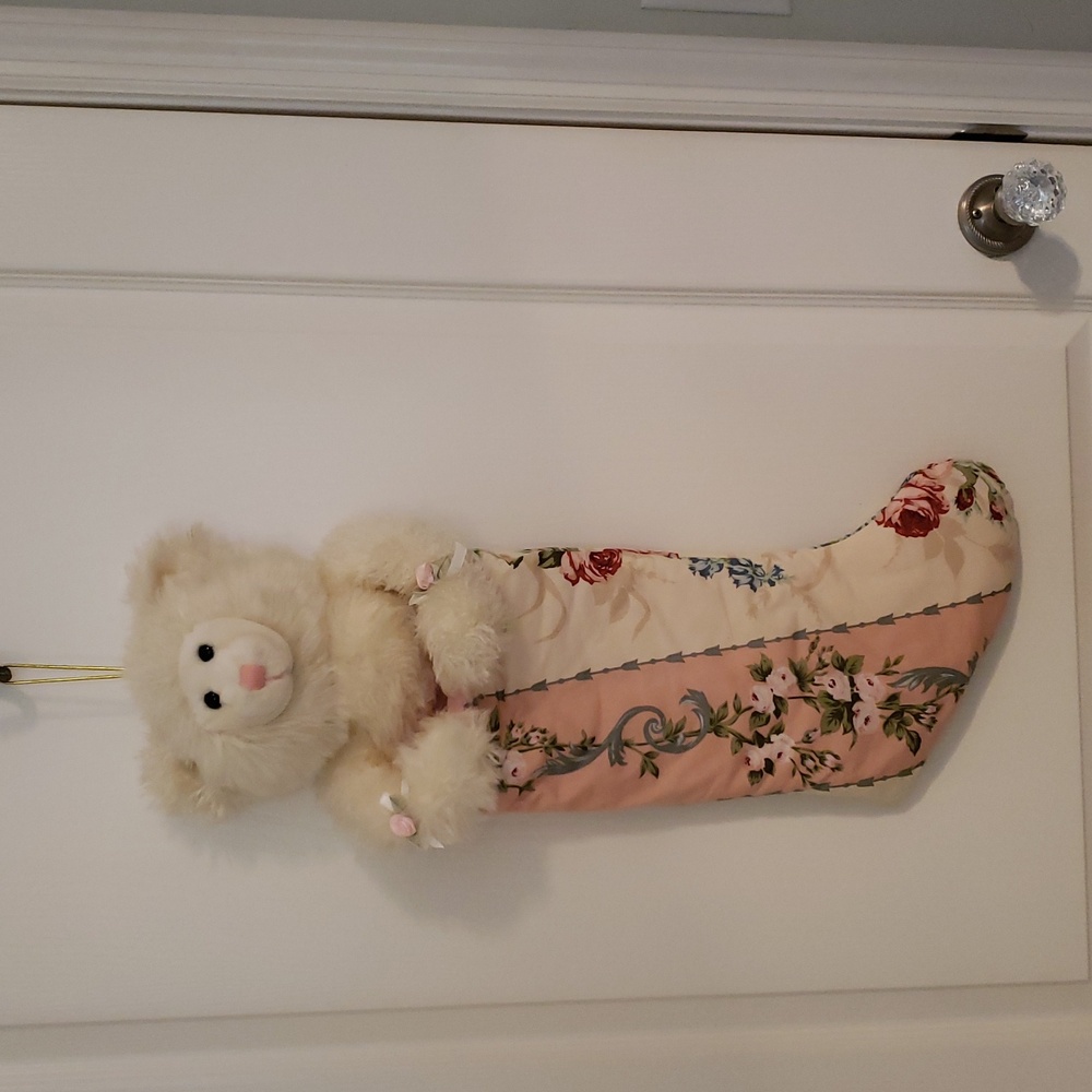 Vintage White Bear Floral Christmas Stocking